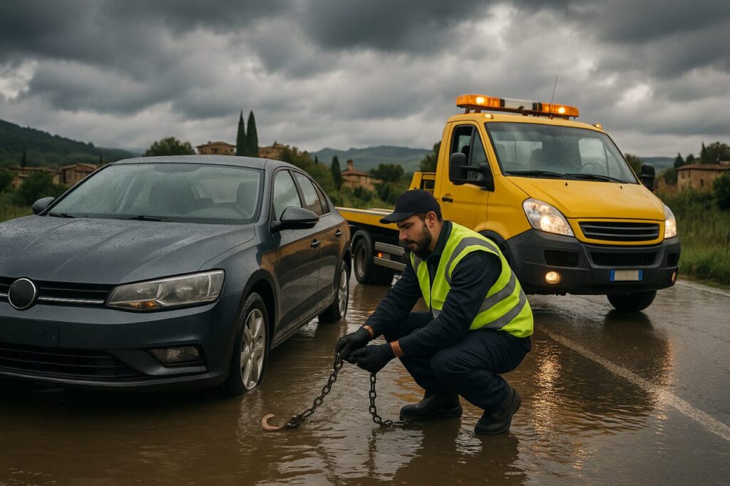 Assistenza stradale h24 del noleggio a lungo termine recupera auto allagata