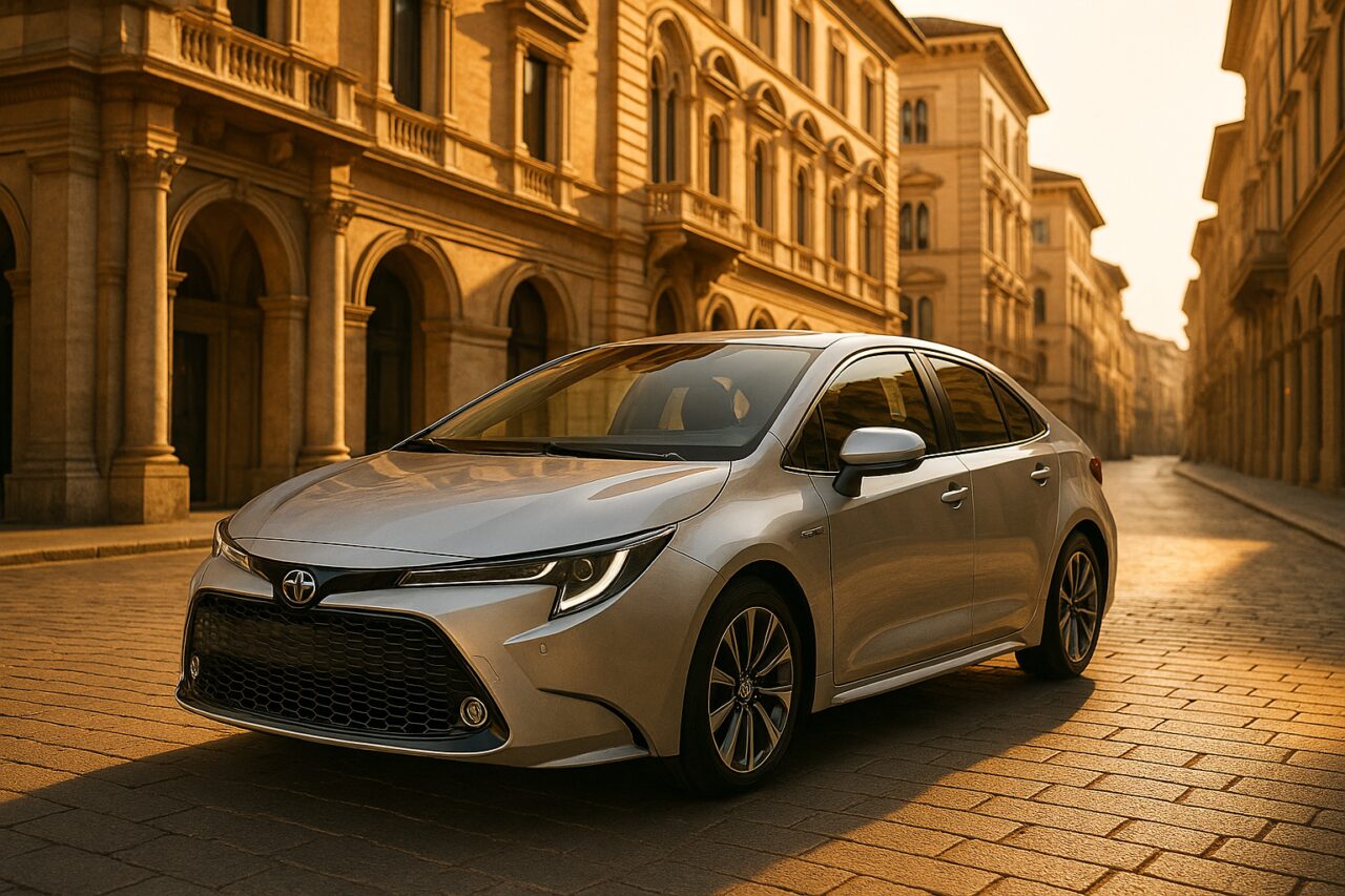 Auto affidabili in noleggio a lungo termine: Toyota Corolla ibrida in una città italiana