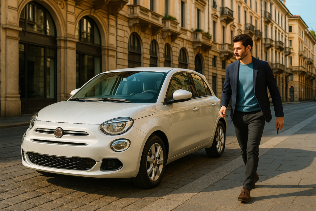 Auto a benzina parcheggiata in città italiana, perfetta per il noleggio a lungo termine urbano