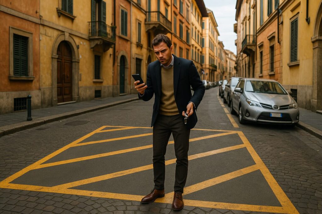 Conducente che scopre il posto auto vuoto dopo la rimozione forzata in città italiana
