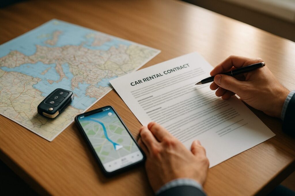 Controllo del contratto di noleggio a lungo termine e documenti necessari per viaggiare all'estero con l'auto a noleggio