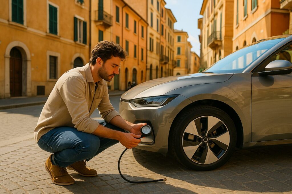 Controllo pressione pneumatici auto elettrica in noleggio a lungo termine per ottimizzare l'autonomia