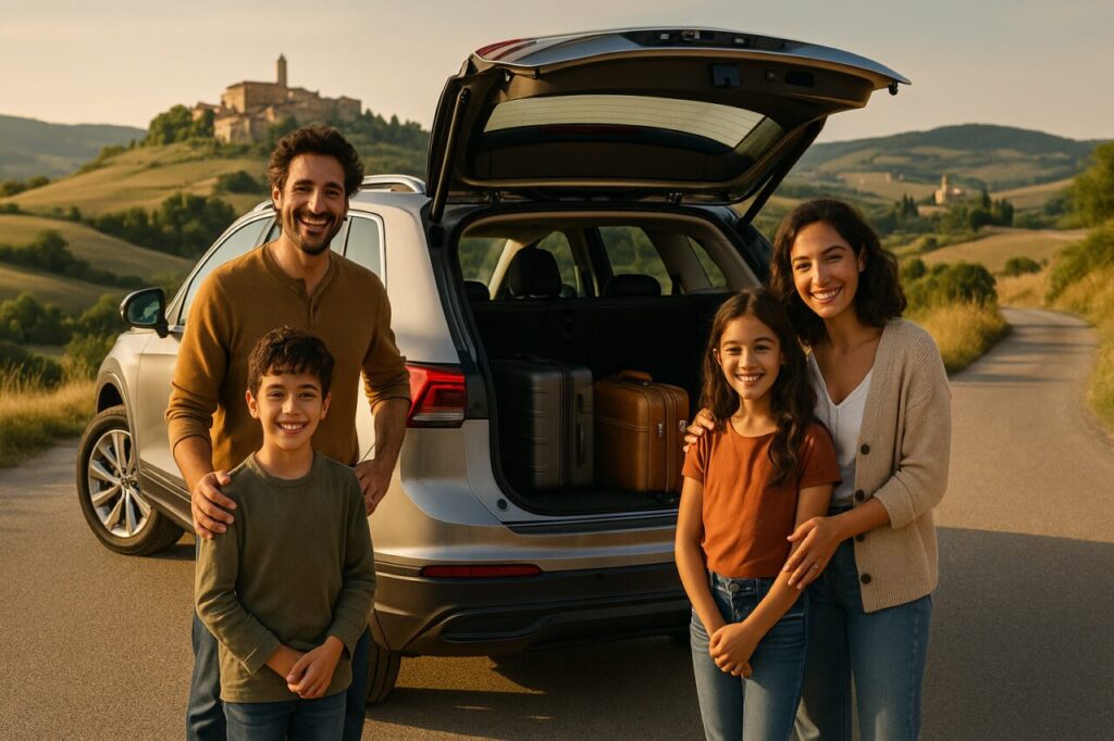 Famiglia italiana in noleggio a lungo termine con SUV sicuro 5 stelle EuroNCAP