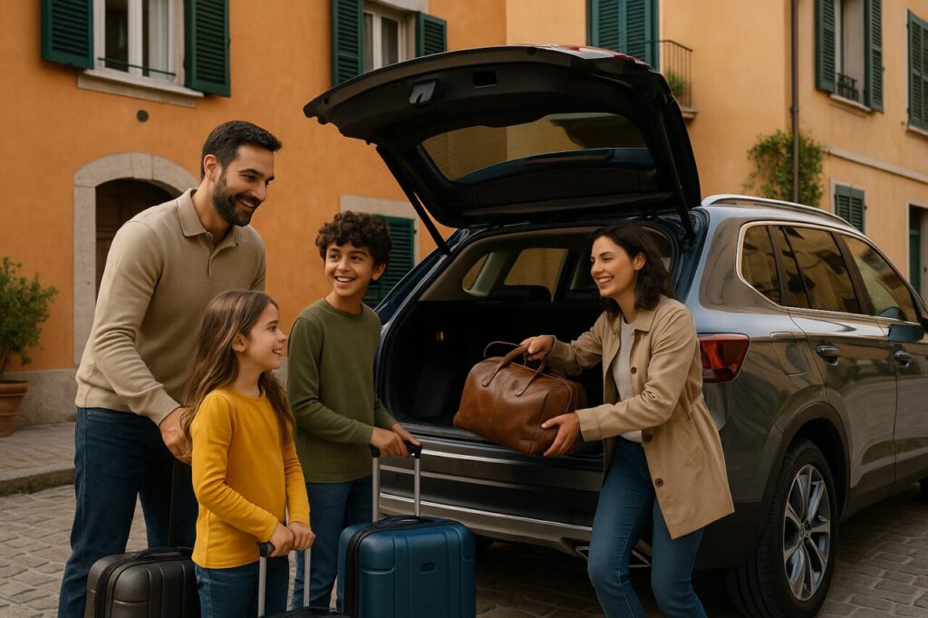 Famiglia italiana con SUV in noleggio a lungo termine senza anticipo tutto incluso