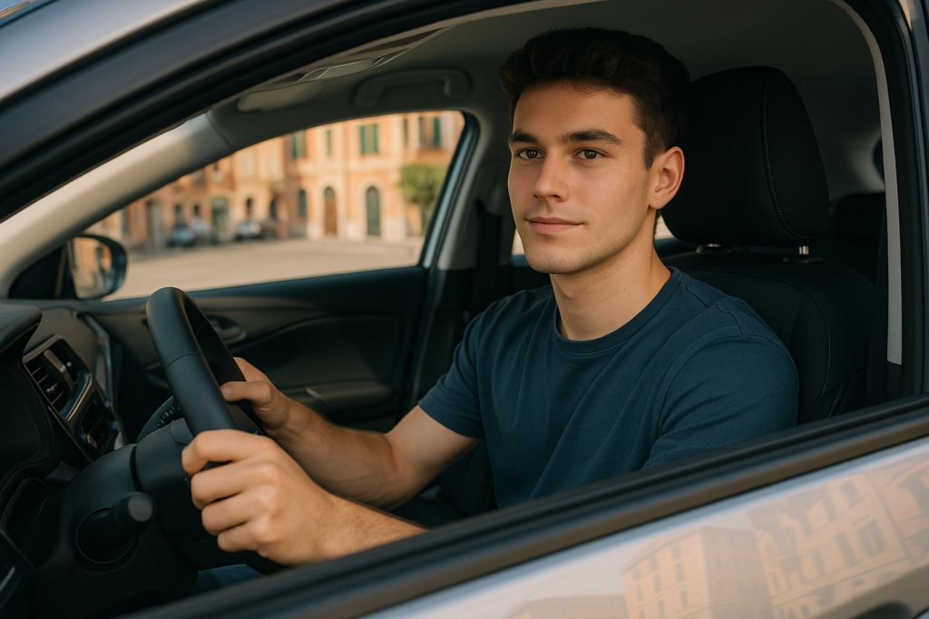 Giovane conducente neopatentato alla guida di un'auto a noleggio a lungo termine in Italia