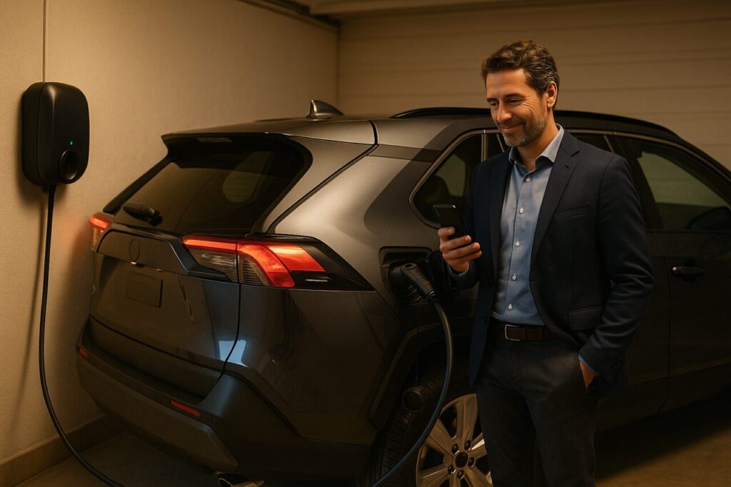 Auto ibrida plug-in in ricarica a casa con wallbox per noleggio a lungo termine senza anticipo
