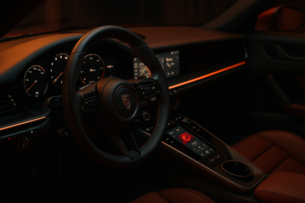 Interni di auto sportiva di lusso disponibile in noleggio a lungo termine