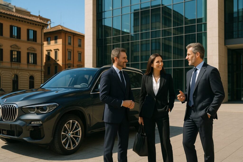 Manager aziendali con SUV premium in noleggio a lungo termine per uso aziendale
