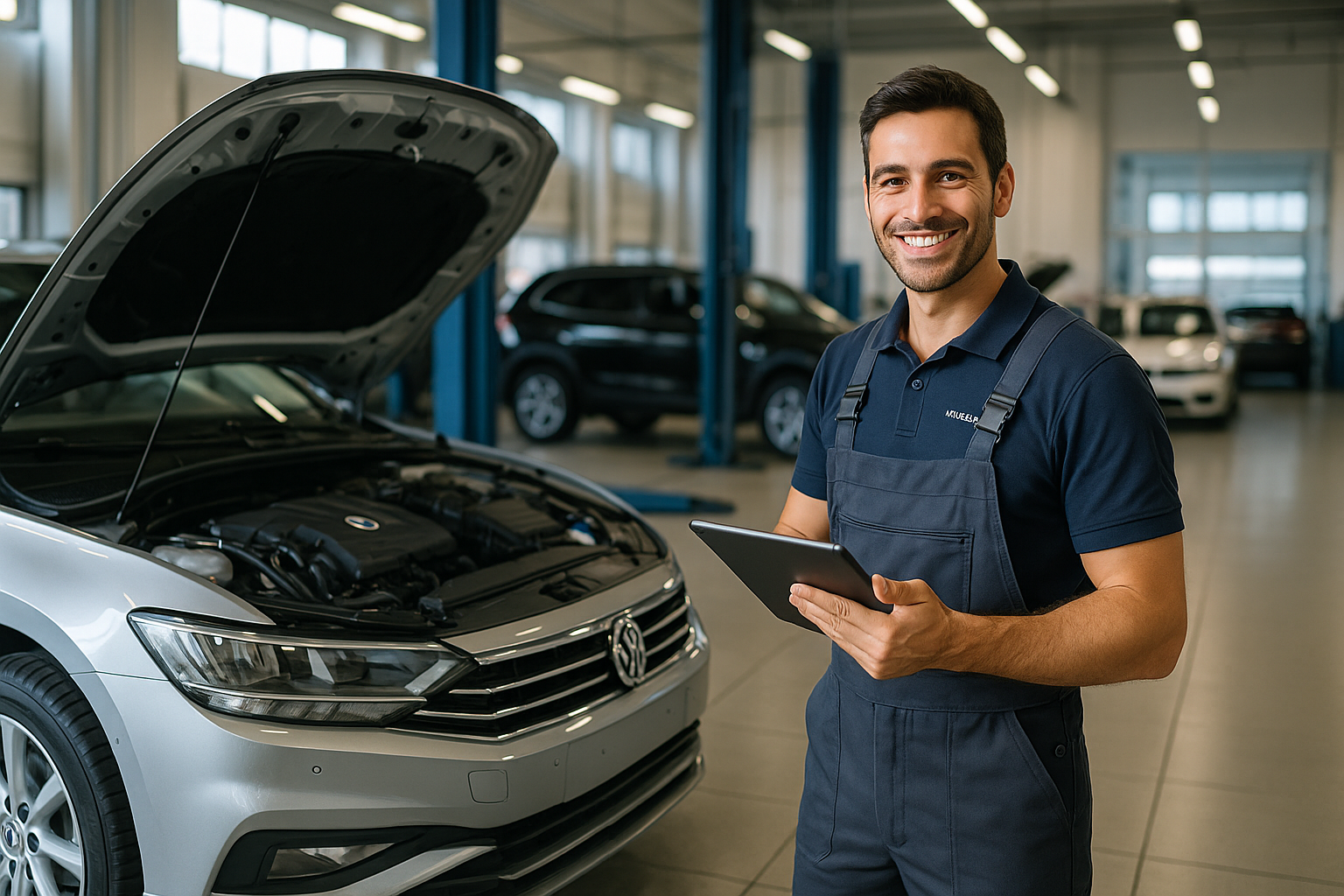 Meccanico in officina convenzionata che esegue la manutenzione inclusa nel noleggio a lungo termine