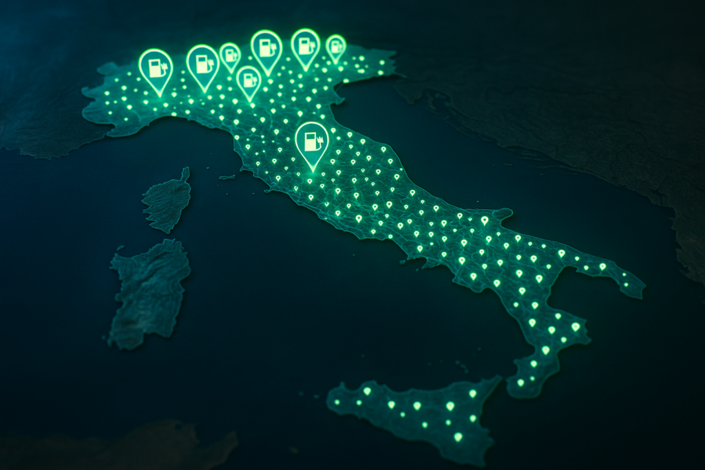 Mappa delle colonnine di ricarica per auto elettriche in Italia, con maggiore densità al Nord