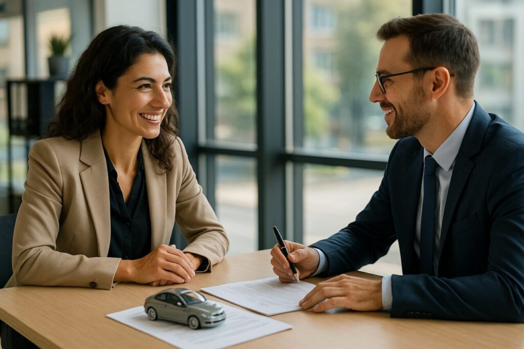 Cliente che negozia con la società di noleggio a lungo termine per rinegoziare il contratto