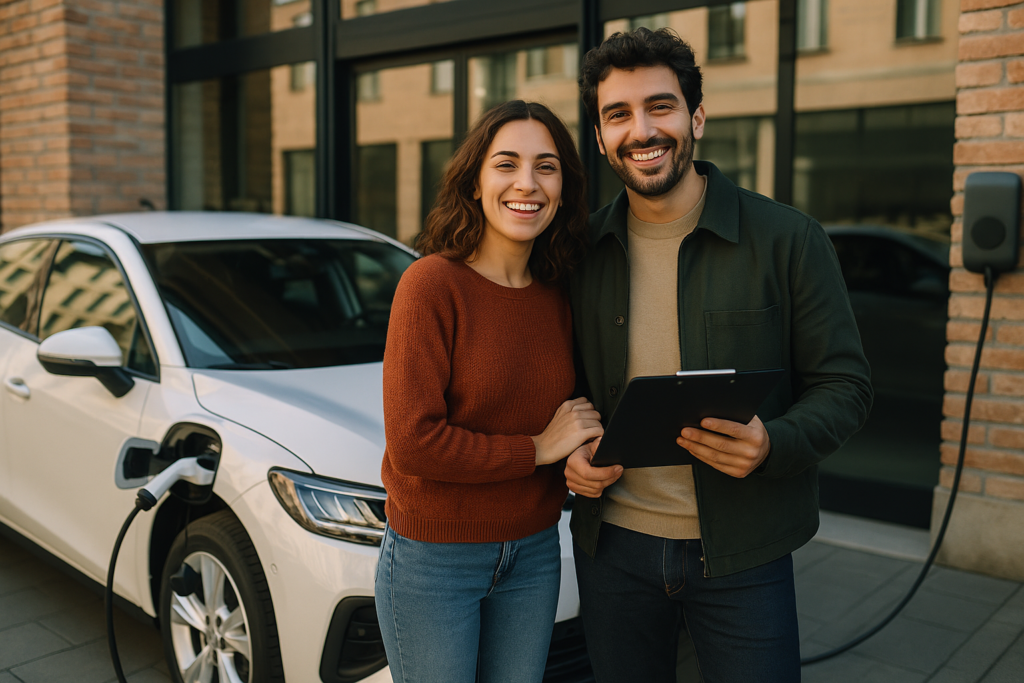 Coppia italiana con auto elettrica in noleggio a lungo termine senza anticipo
