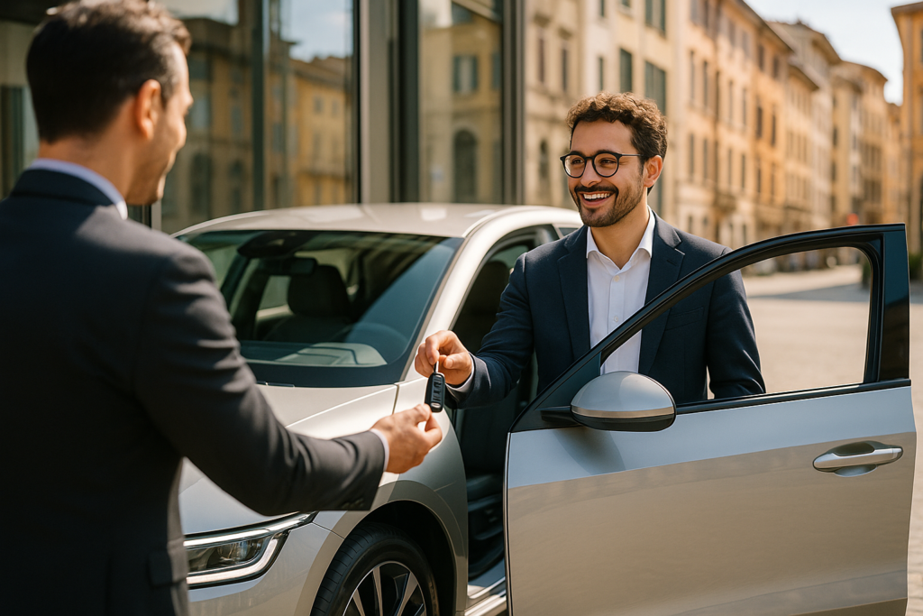 Noleggio a lungo termine di un'auto elettrica con interni tecnologici avanzati in Italia