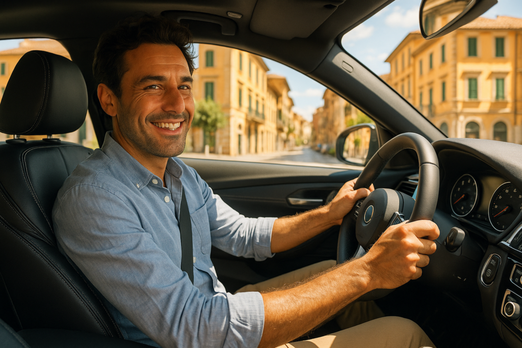 Automobilista sereno al volante grazie al noleggio a lungo termine tutto incluso in Italia