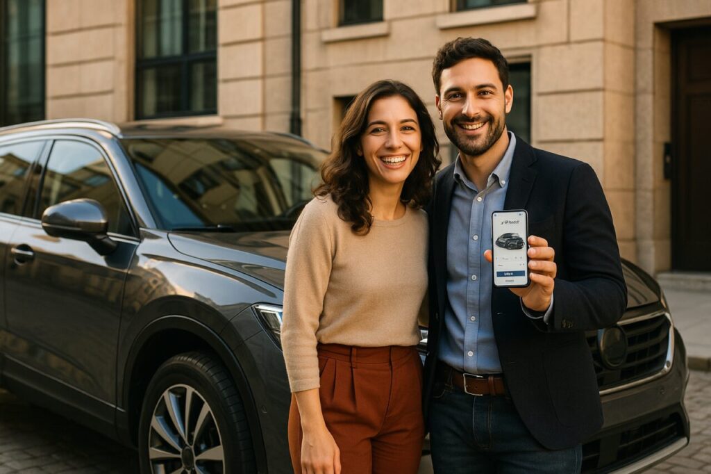 Coppia italiana con SUV moderno in noleggio a lungo termine senza anticipo con CercoNoleggioAuto.it