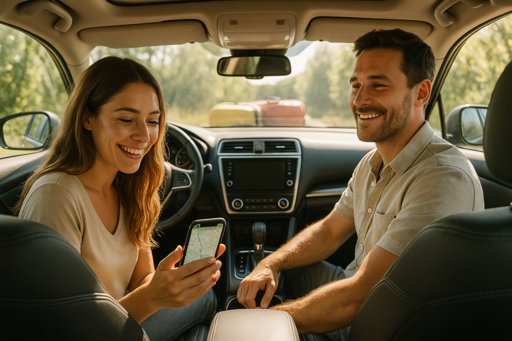Coppia in viaggio con noleggio a lungo termine auto senza pensieri in estate