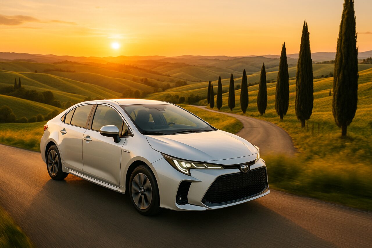 Auto ibrida efficiente in noleggio a lungo termine su strada italiana per risparmiare carburante
