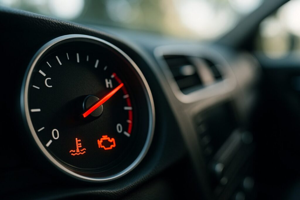 Spia temperatura motore sul cruscotto vicina alla zona rossa surriscaldamento