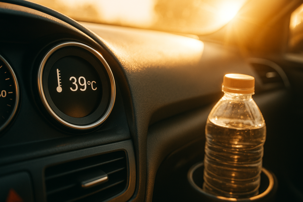 Termometro di bordo auto che mostra temperatura esterna di 40 gradi in estate in Italia