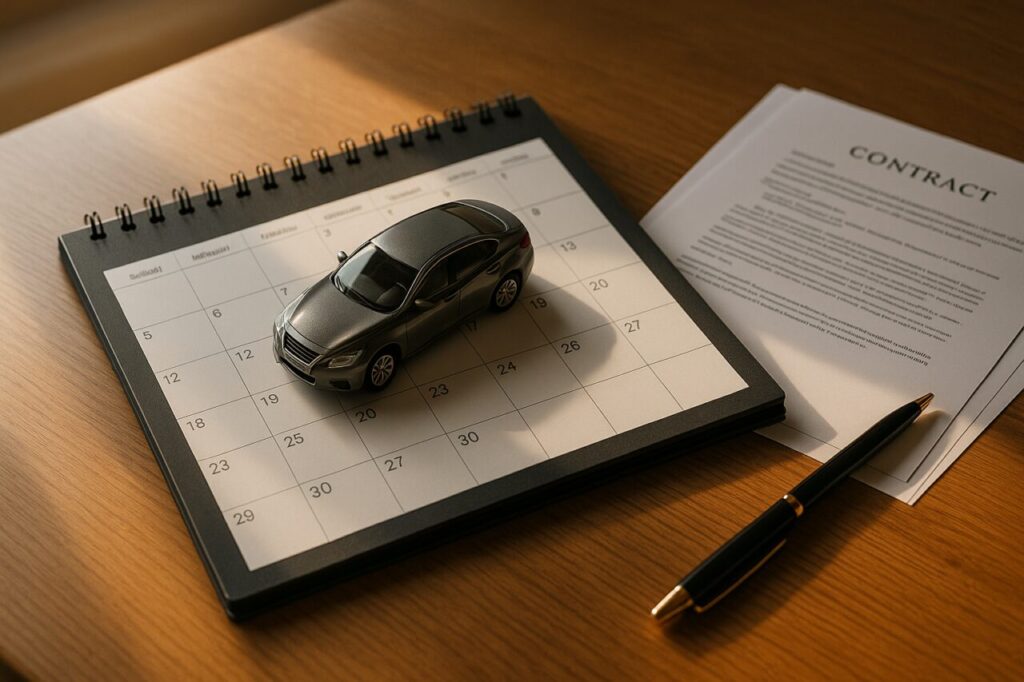 Calendario con tempi di consegna noleggio a lungo termine e documenti del contratto