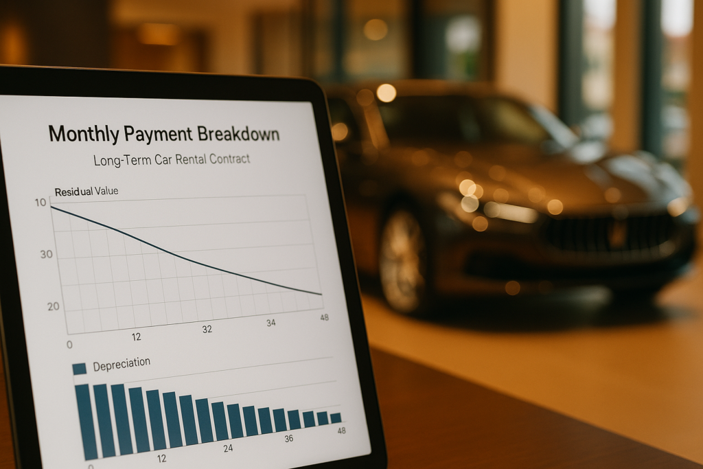 Grafico del valore residuo e canone mensile nel noleggio a lungo termine di auto premium